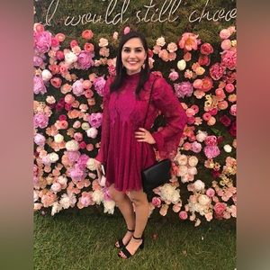 Free People Magenta Mini Lace Overlay Dress